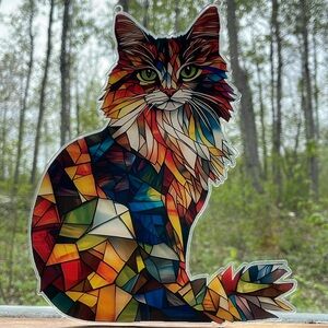 Suncatcher Acrylic Pet Cat Decoration New Faux Stained Glass Home Decor